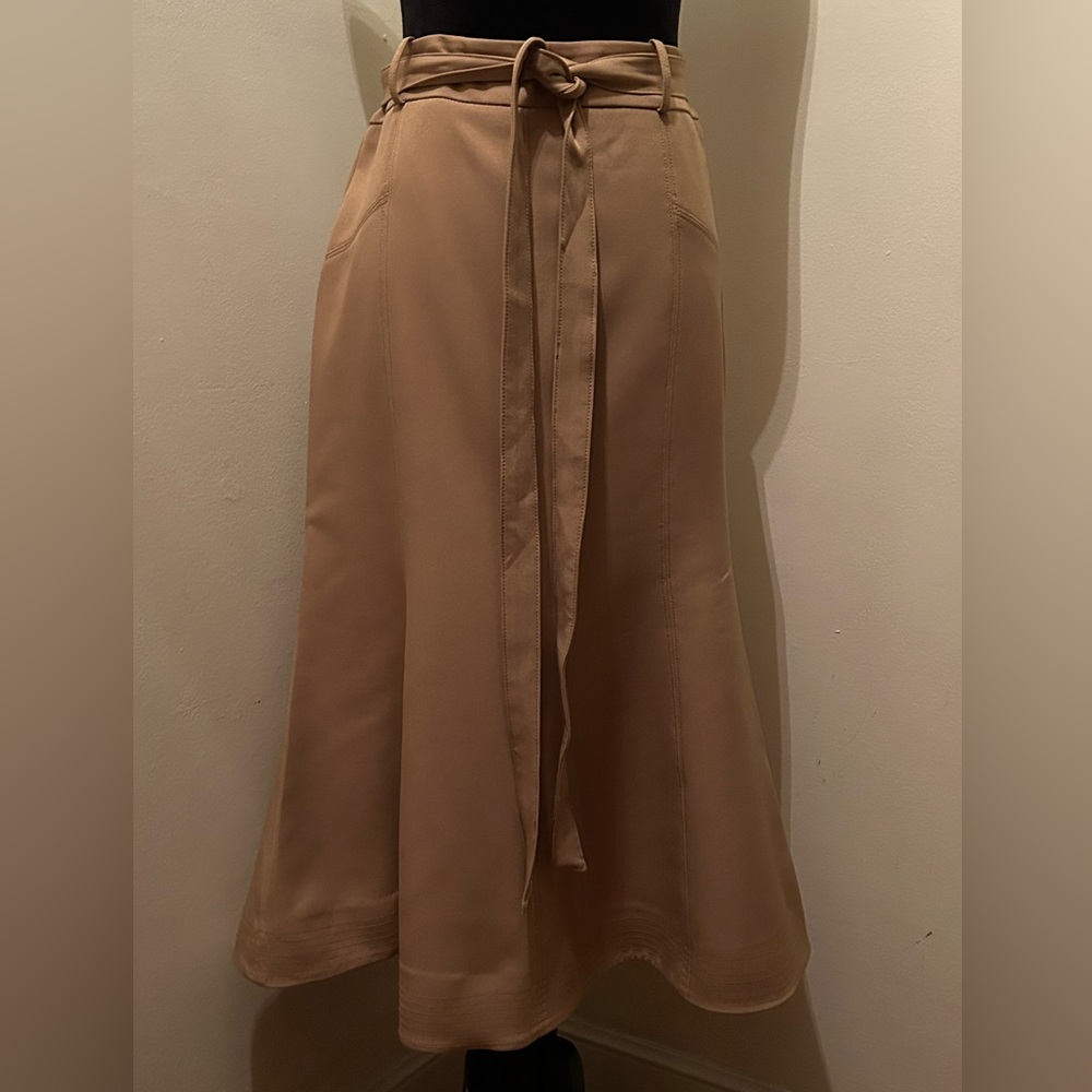 Eva Mendez New York and Company High Waist Belted Fishtail Mermaid Tan Skirt